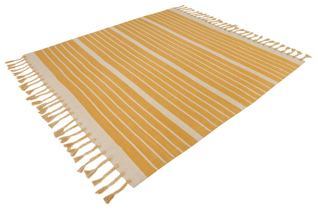 Gold and White 7' 1 x 7' 1 Chindi Cotton Square Rug