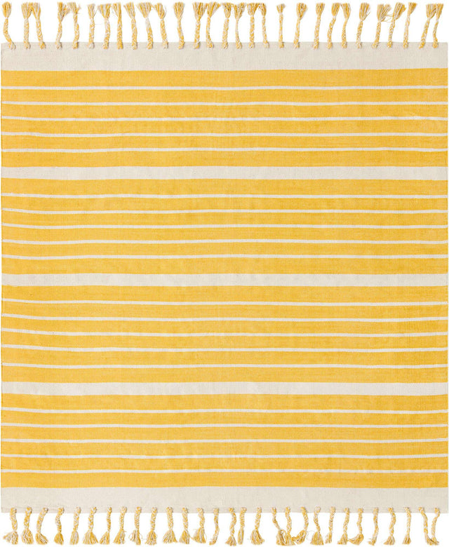 Gold and White 7' 1 x 7' 1 Chindi Cotton Square Rug