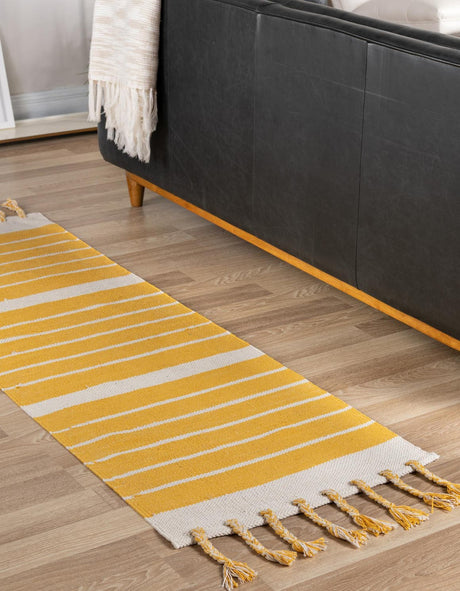 Gold and White 3' x 10' Chindi Cotton Runner Rug