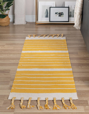 Gold and White 2' 2 x 6' 1 Chindi Cotton Runner Rug