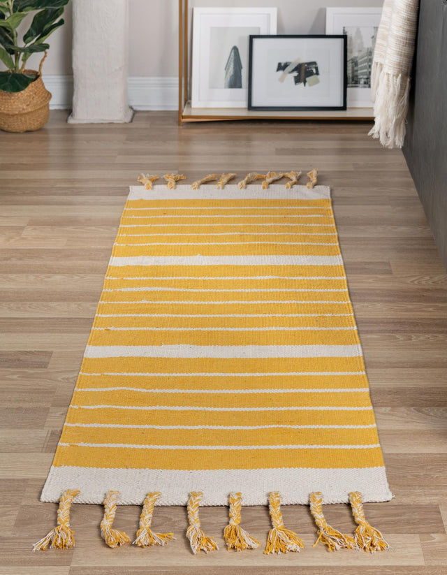 Gold and White 2' 2 x 6' 1 Chindi Cotton Runner Rug