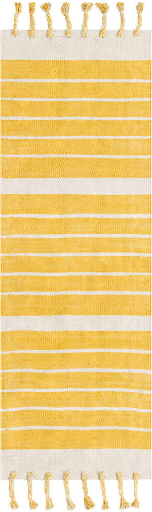 Gold and White 2' 2 x 6' 1 Chindi Cotton Runner Rug