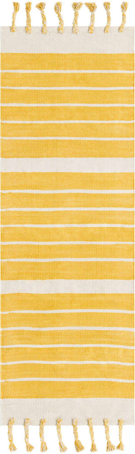 Gold and White 2' 2 x 6' 1 Chindi Cotton Runner Rug