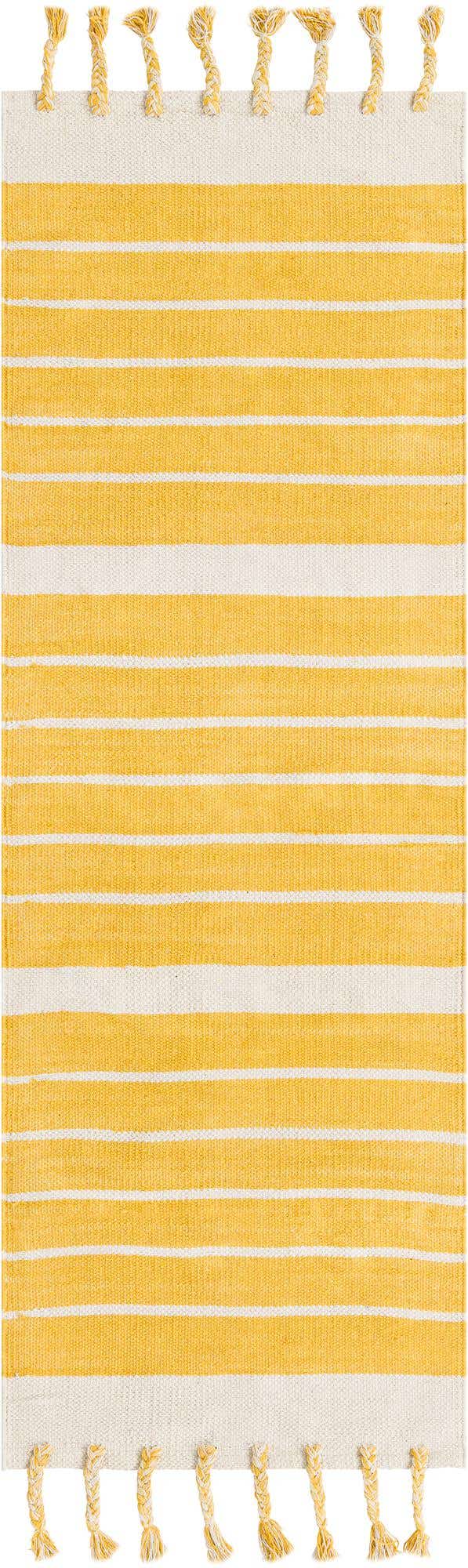 Gold and White 2' 2 x 6' 1 Chindi Cotton Runner Rug