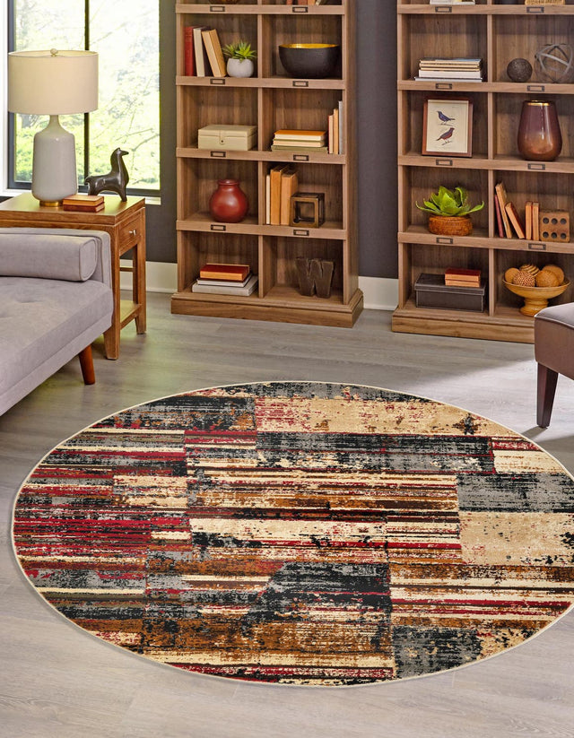 Multicolor 5' 3 x 5' 3 Saturn Round Area Rug Stain Resistant Easy Clean Classic Vintage Design Durable Carpet for Affordable Home Interiors for Sale at Rug Engine