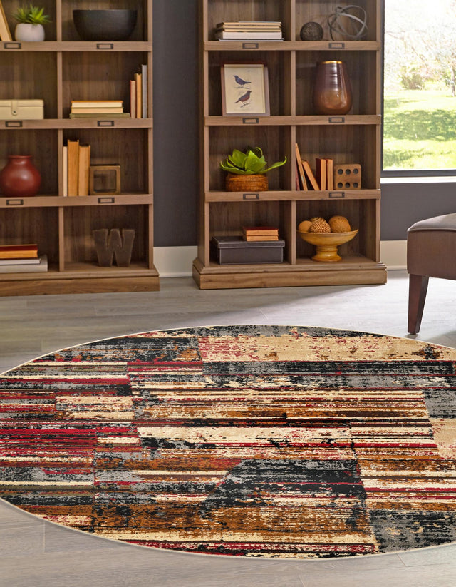 Multicolor 5' 3 x 5' 3 Saturn Round Area Rug Stain Resistant Easy Clean Classic Vintage Design Durable Carpet for Affordable Home Interiors for Sale at Rug Engine