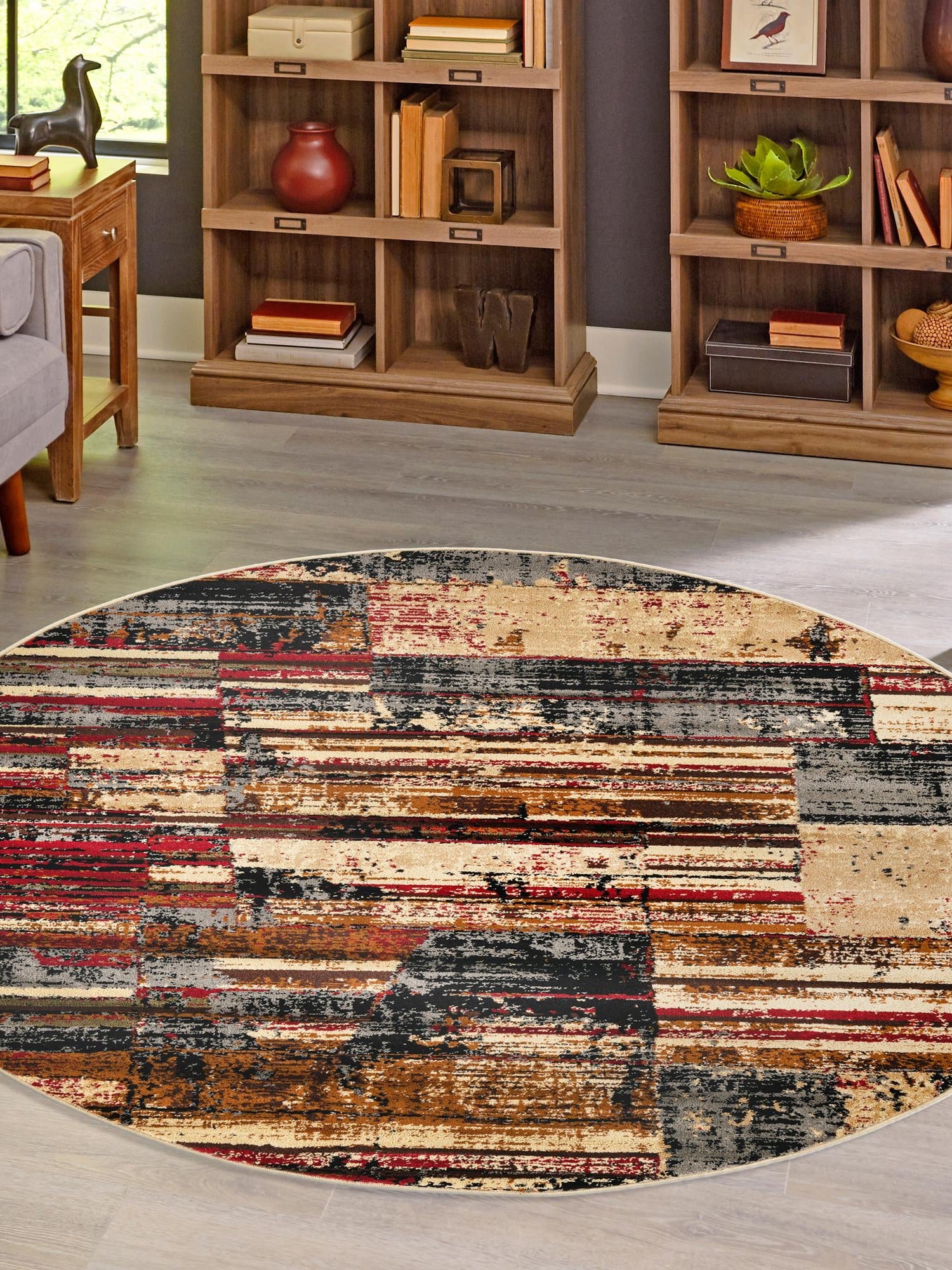 Multicolor 5' 3 x 5' 3 Saturn Round Area Rug Stain Resistant Easy Clean Classic Vintage Design Durable Carpet for Affordable Home Interiors for Sale at Rug Engine