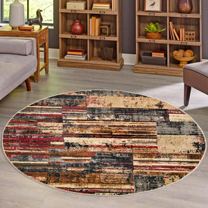 Multicolor 5' 3 x 5' 3 Saturn Round Area Rug Stain Resistant Easy Clean Classic Vintage Design Durable Carpet for Affordable Home Interiors for Sale at Rug Engine