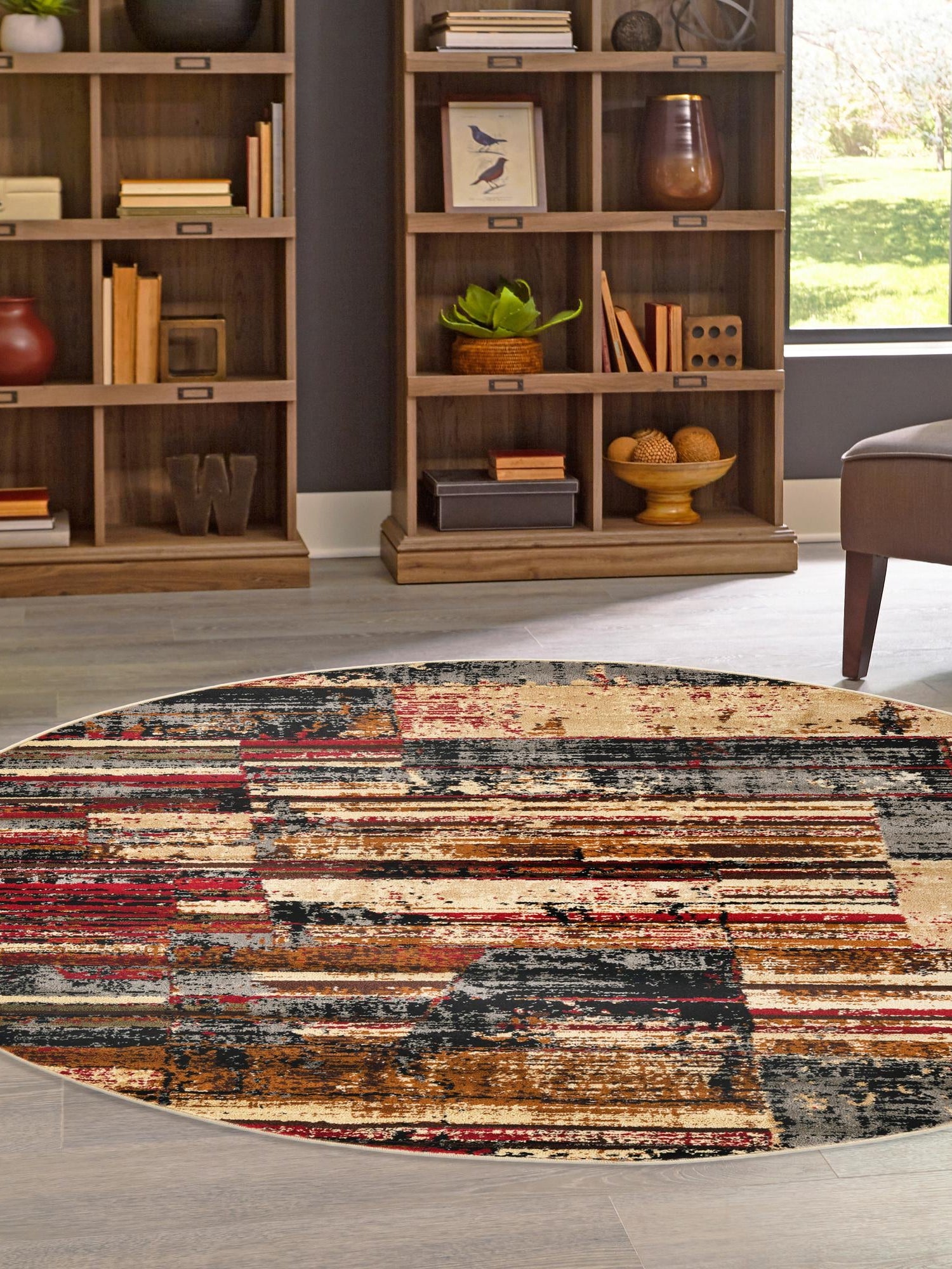 Multicolor 5' 3 x 5' 3 Saturn Round Area Rug Stain Resistant Easy Clean Classic Vintage Design Durable Carpet for Affordable Home Interiors for Sale at Rug Engine