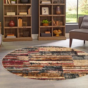 Multicolor 5' 3 x 5' 3 Saturn Round Area Rug Stain Resistant Easy Clean Classic Vintage Design Durable Carpet for Affordable Home Interiors for Sale at Rug Engine