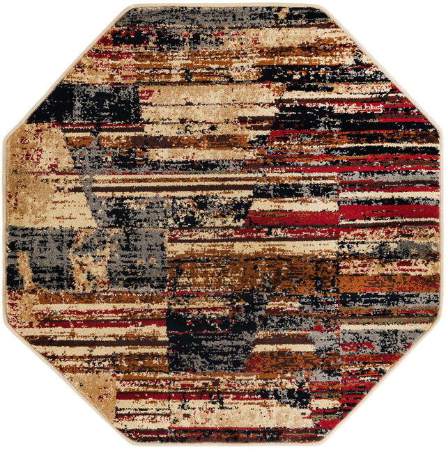 Multicolor 3' 1 x 3' 1 Saturn Octagon Area Rug Stain Resistant Easy Clean Classic Vintage Design Durable Carpet for Affordable Home Interiors for Sale at Rug Engine