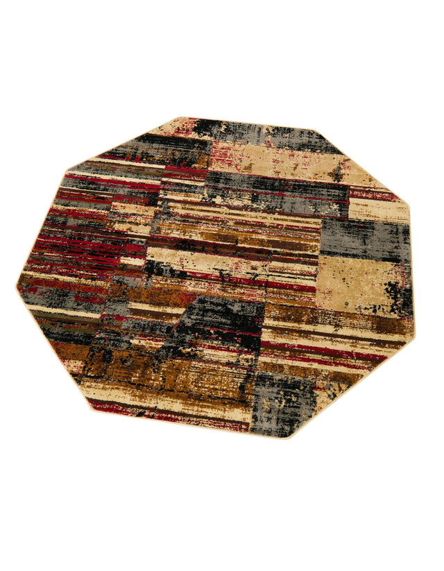 Multicolor 5' 3 x 5' 3 Saturn Octagon Area Rug Stain Resistant Easy Clean Classic Vintage Design Durable Carpet for Affordable Home Interiors for Sale at Rug Engine