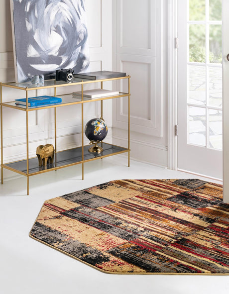 Multicolor 5' 3 x 5' 3 Saturn Octagon Area Rug Stain Resistant Easy Clean Classic Vintage Design Durable Carpet for Affordable Home Interiors for Sale at Rug Engine