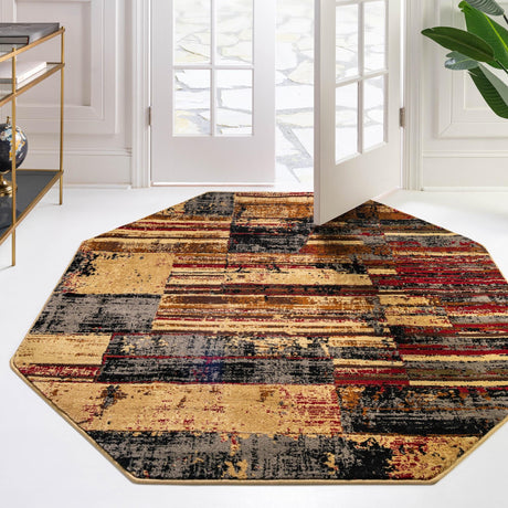 Multicolor 5' 3 x 5' 3 Saturn Octagon Area Rug Stain Resistant Easy Clean Classic Vintage Design Durable Carpet for Affordable Home Interiors for Sale at Rug Engine