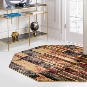 Multicolor 7' 10 x 7' 10 Saturn Octagon Area Rug Stain Resistant Easy Clean Classic Vintage Design Durable Carpet for Affordable Home Interiors for Sale at Rug Engine