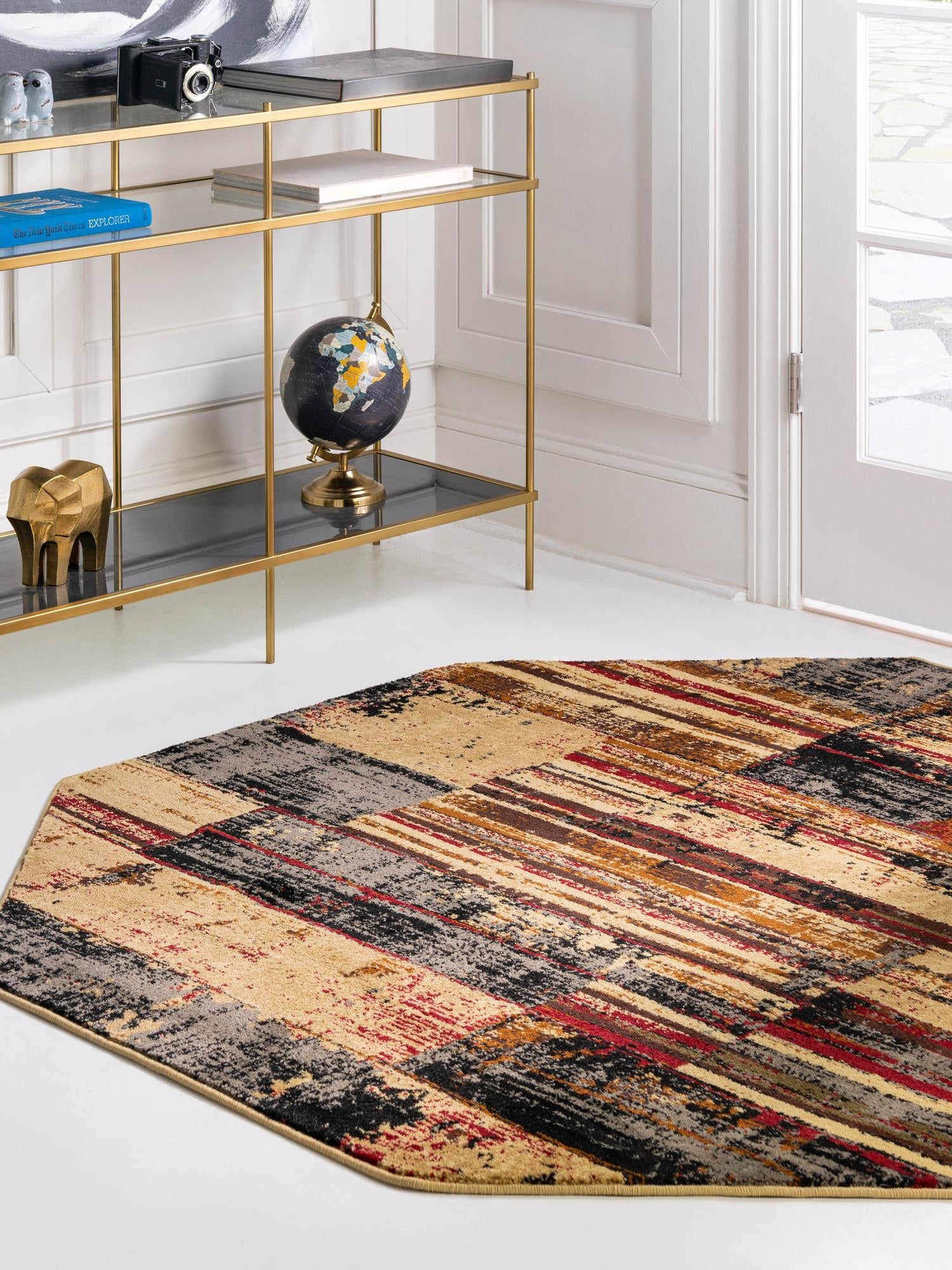 Multicolor 5' 3 x 5' 3 Saturn Octagon Area Rug Stain Resistant Easy Clean Classic Vintage Design Durable Carpet for Affordable Home Interiors for Sale at Rug Engine