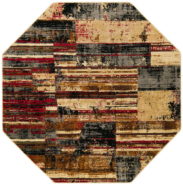 Multicolor 5' 3 x 5' 3 Saturn Octagon Area Rug Stain Resistant Easy Clean Classic Vintage Design Durable Carpet for Affordable Home Interiors for Sale at Rug Engine