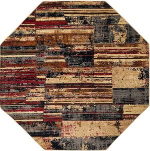 Multicolor 7' 10 x 7' 10 Saturn Octagon Area Rug Stain Resistant Easy Clean Classic Vintage Design Durable Carpet for Affordable Home Interiors for Sale at Rug Engine