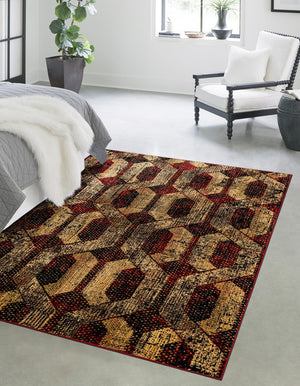 Burgundy 5' 3 x 8' Saturn Rectangle Area Rug Stain Resistant Easy Clean Classic Vintage Design Durable Carpet for Affordable Home Interiors for Sale at Rug Engine
