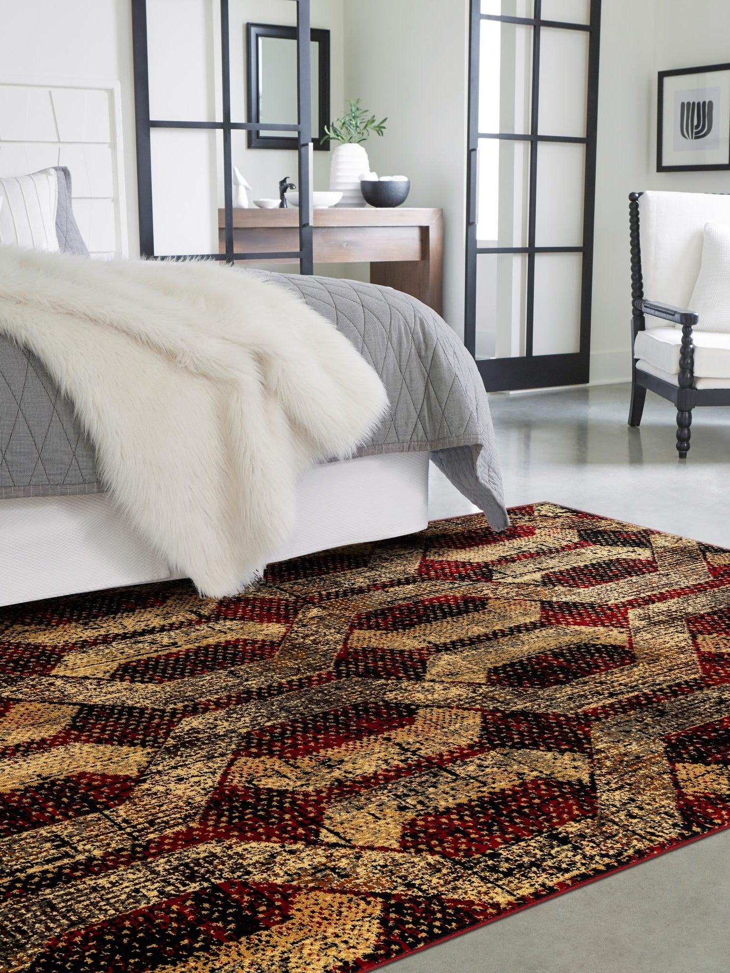 Burgundy 6' x 9' Saturn Rectangle Area Rug Stain Resistant Easy Clean Classic Vintage Design Durable Carpet for Affordable Home Interiors for Sale at Rug Engine