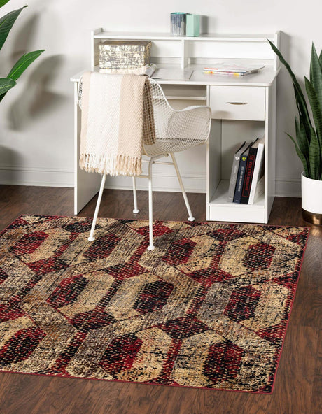 Burgundy 7' 10 x 7' 10 Saturn Square Area Rug Stain Resistant Easy Clean Classic Vintage Design Durable Carpet for Affordable Home Interiors for Sale at Rug Engine