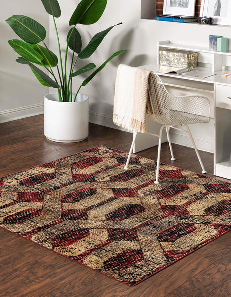 Burgundy 7' 10 x 7' 10 Saturn Square Area Rug Stain Resistant Easy Clean Classic Vintage Design Durable Carpet for Affordable Home Interiors for Sale at Rug Engine