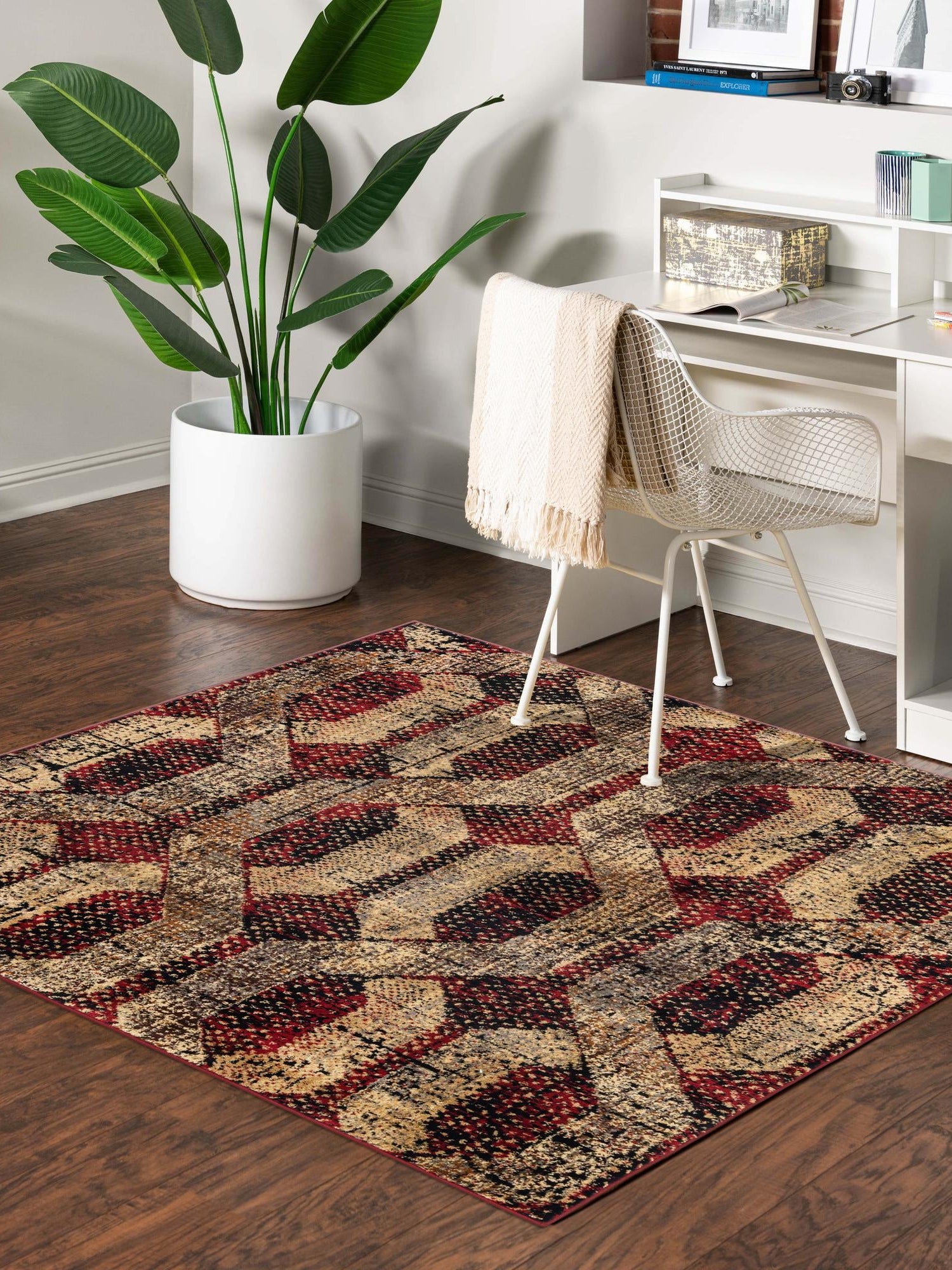 Burgundy 5' 3 x 5' 3 Saturn Square Area Rug Stain Resistant Easy Clean Classic Vintage Design Durable Carpet for Affordable Home Interiors for Sale at Rug Engine