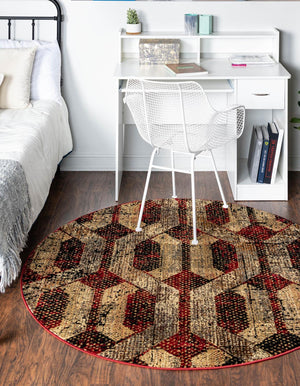Burgundy 7' 10 x 7' 10 Saturn Round Area Rug Stain Resistant Easy Clean Classic Vintage Design Durable Carpet for Affordable Home Interiors for Sale at Rug Engine