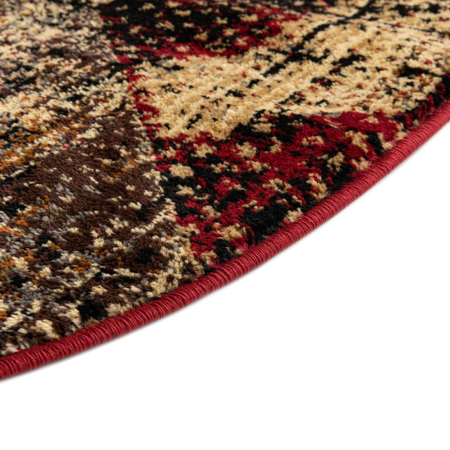 Burgundy 5' 3 x 5' 3 Saturn Round Area Rug Stain Resistant Easy Clean Classic Vintage Design Durable Carpet for Affordable Home Interiors for Sale at Rug Engine