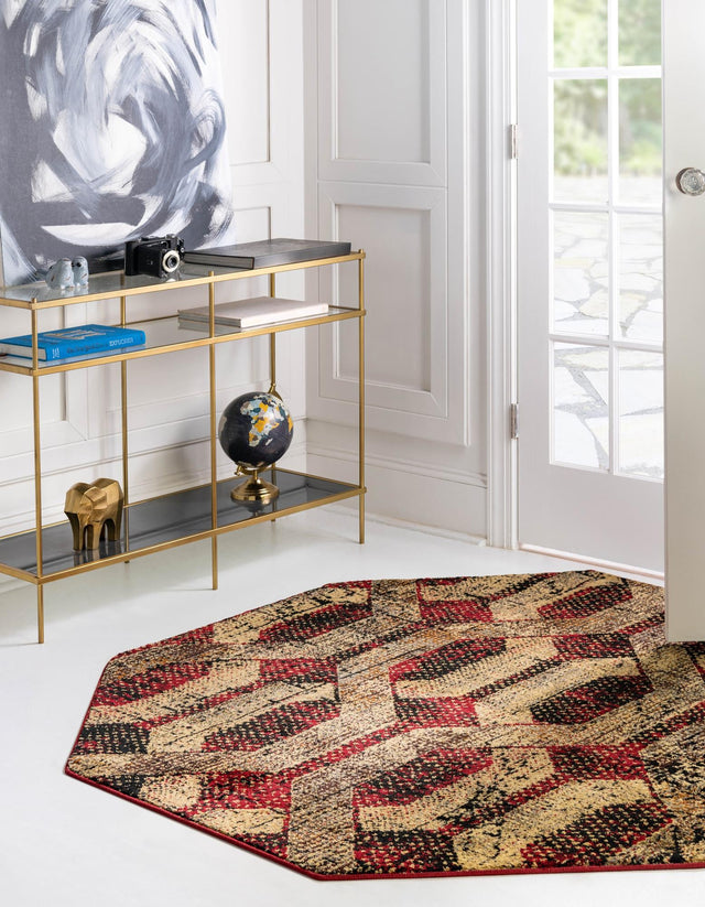 Burgundy 8' x 8' Saturn Octagon Area Rug Stain Resistant Easy Clean Classic Vintage Design Durable Carpet for Affordable Home Interiors for Sale at Rug Engine