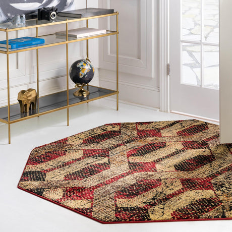 Burgundy 8' x 8' Saturn Octagon Area Rug Stain Resistant Easy Clean Classic Vintage Design Durable Carpet for Affordable Home Interiors for Sale at Rug Engine