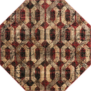 Burgundy 8' x 8' Saturn Octagon Area Rug Stain Resistant Easy Clean Classic Vintage Design Durable Carpet for Affordable Home Interiors for Sale at Rug Engine
