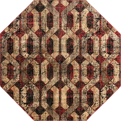 Burgundy 8' x 8' Saturn Octagon Area Rug Stain Resistant Easy Clean Classic Vintage Design Durable Carpet for Affordable Home Interiors for Sale at Rug Engine