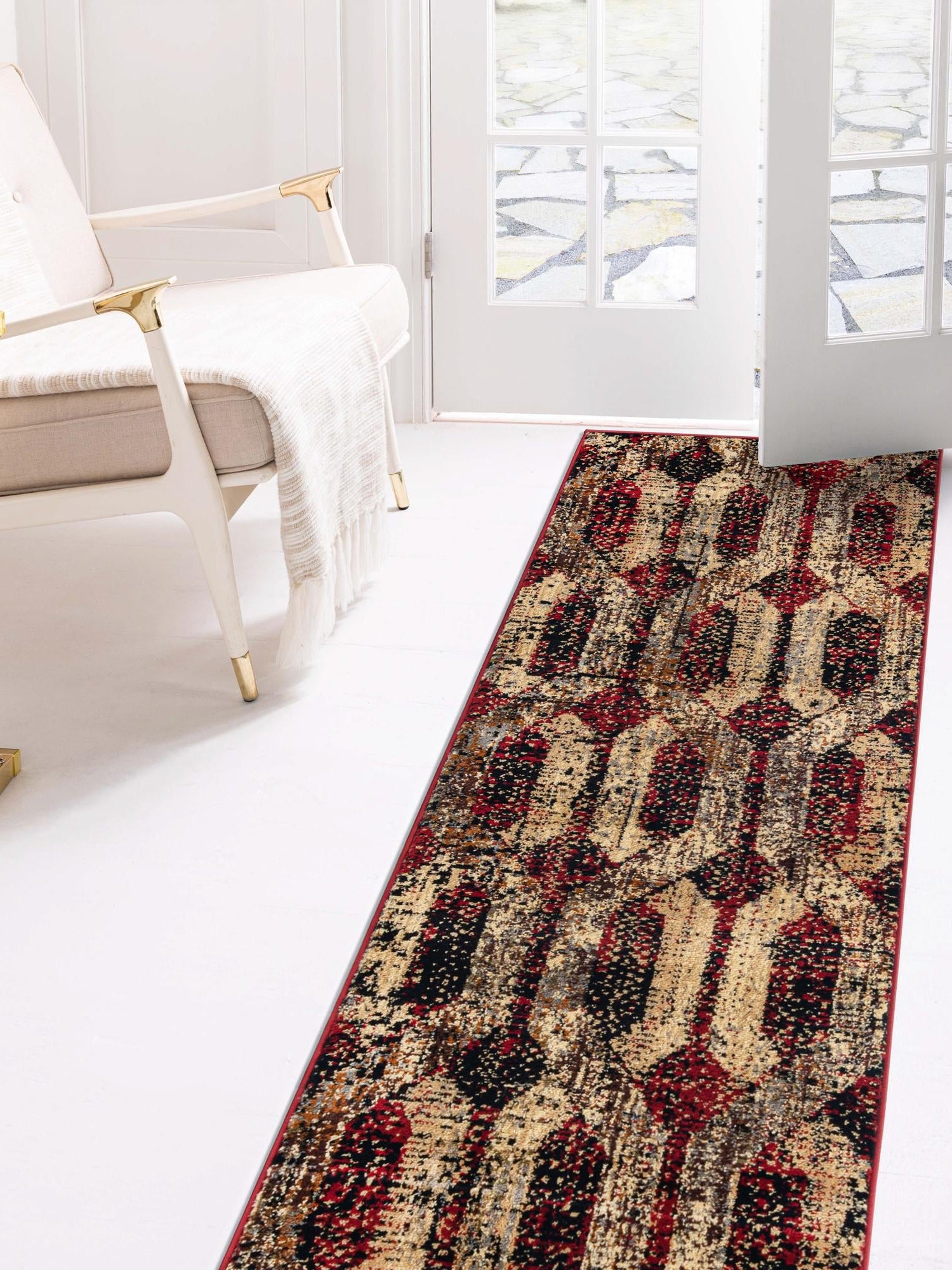 Burgundy 2' 2 x 7' Saturn Runner Area Rug Stain Resistant Easy Clean Classic Vintage Design Durable Carpet for Affordable Home Interiors for Sale at Rug Engine