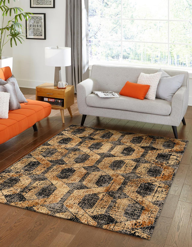 Black Gray 4' x 6' Saturn Rectangle Area Rug Stain Resistant Easy Clean Classic Vintage Design Durable Carpet for Affordable Home Interiors for Sale at Rug Engine