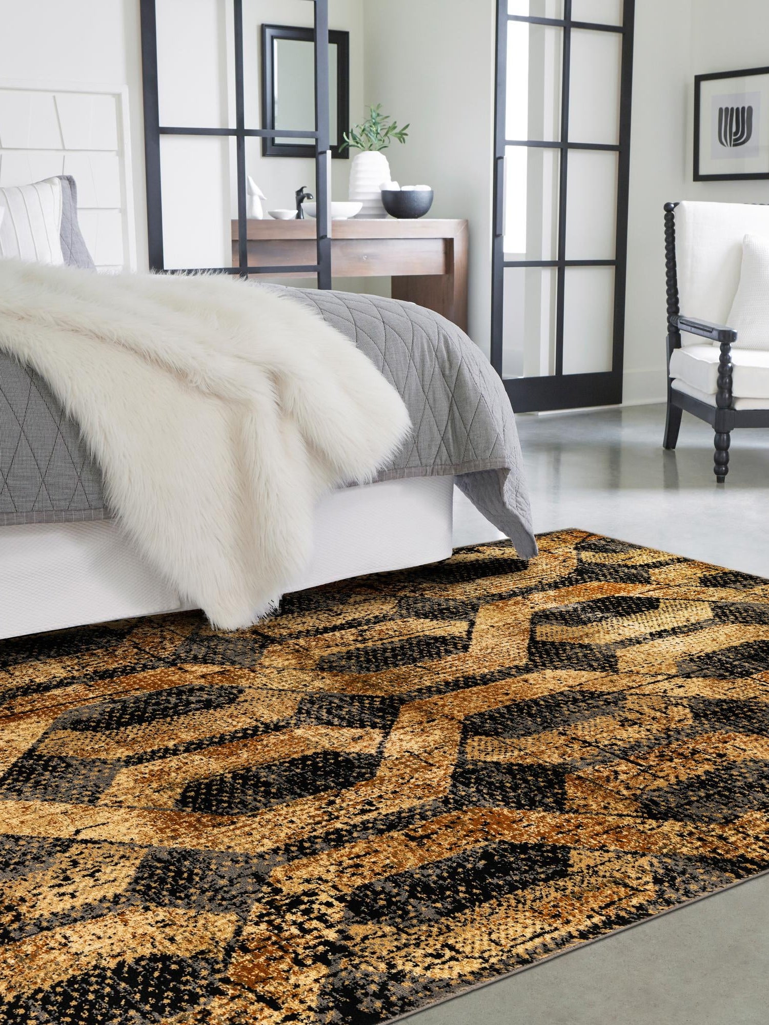 Black Gray 4' x 6' Saturn Rectangle Area Rug Stain Resistant Easy Clean Classic Vintage Design Durable Carpet for Affordable Home Interiors for Sale at Rug Engine