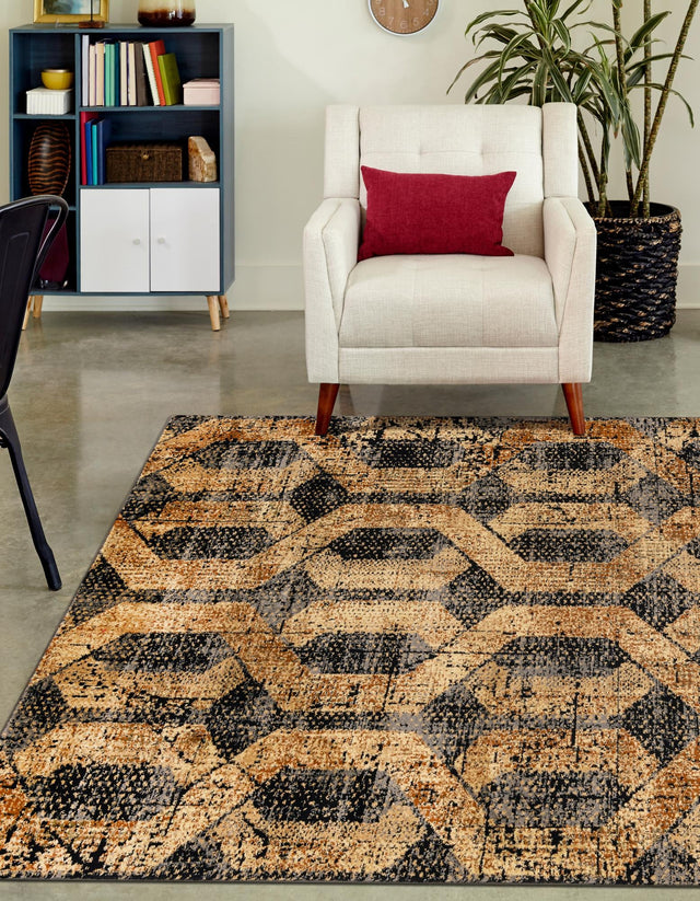 Black Gray 2' 2 x 3' Saturn Rectangle Area Rug Stain Resistant Easy Clean Classic Vintage Design Durable Carpet for Affordable Home Interiors for Sale at Rug Engine