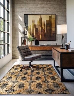 Black Gray 6' x 9' Saturn Rectangle Area Rug Stain Resistant Easy Clean Classic Vintage Design Durable Carpet for Affordable Home Interiors for Sale at Rug Engine
