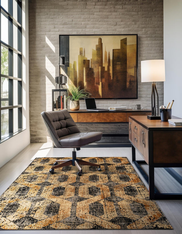 Black Gray 4' x 6' Saturn Rectangle Area Rug Stain Resistant Easy Clean Classic Vintage Design Durable Carpet for Affordable Home Interiors for Sale at Rug Engine