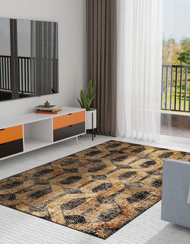 Black Gray 9' x 12' Saturn Rectangle Area Rug Stain Resistant Easy Clean Classic Vintage Design Durable Carpet for Affordable Home Interiors for Sale at Rug Engine