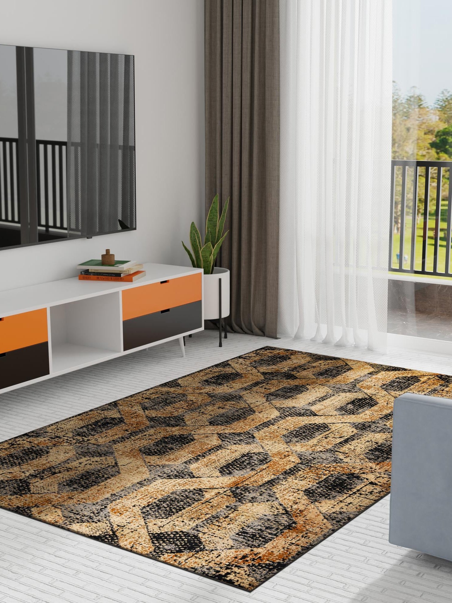 Black Gray 6' x 9' Saturn Rectangle Area Rug Stain Resistant Easy Clean Classic Vintage Design Durable Carpet for Affordable Home Interiors for Sale at Rug Engine