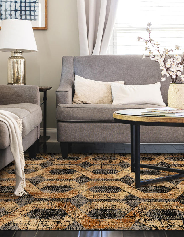 Black Gray 10' x 14' Saturn Rectangle Area Rug Stain Resistant Easy Clean Classic Vintage Design Durable Carpet for Affordable Home Interiors for Sale at Rug Engine