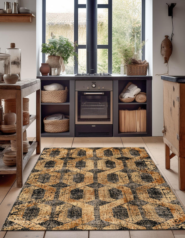 Black Gray 5' 3 x 8' Saturn Rectangle Area Rug Stain Resistant Easy Clean Classic Vintage Design Durable Carpet for Affordable Home Interiors for Sale at Rug Engine