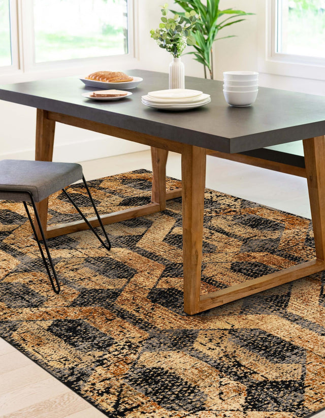 Black Gray 4' x 6' Saturn Rectangle Area Rug Stain Resistant Easy Clean Classic Vintage Design Durable Carpet for Affordable Home Interiors for Sale at Rug Engine