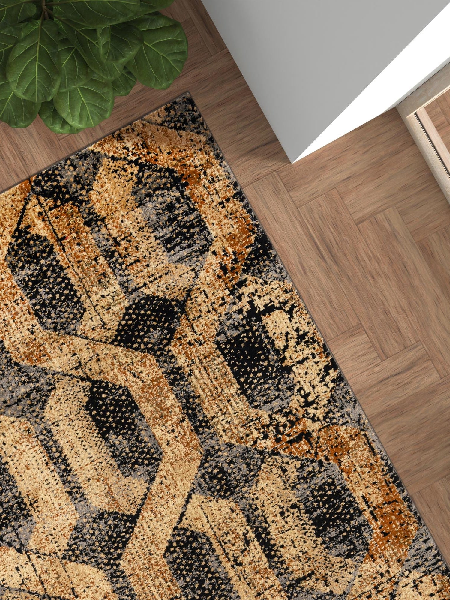 Black Gray 4' x 6' Saturn Rectangle Area Rug Stain Resistant Easy Clean Classic Vintage Design Durable Carpet for Affordable Home Interiors for Sale at Rug Engine