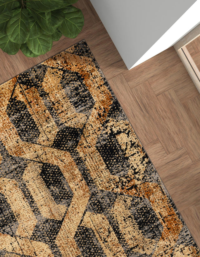 Black Gray 4' x 6' Saturn Rectangle Area Rug Stain Resistant Easy Clean Classic Vintage Design Durable Carpet for Affordable Home Interiors for Sale at Rug Engine