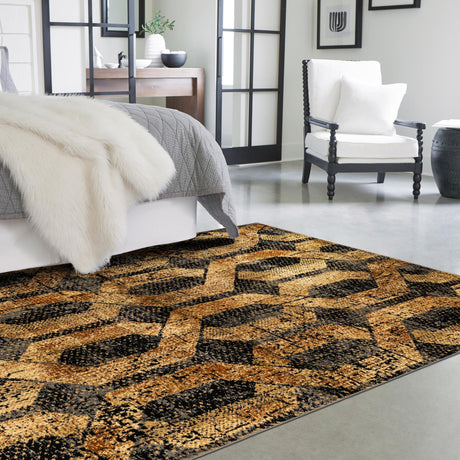 Black Gray 5' 3 x 8' Saturn Rectangle Area Rug Stain Resistant Easy Clean Classic Vintage Design Durable Carpet for Affordable Home Interiors for Sale at Rug Engine