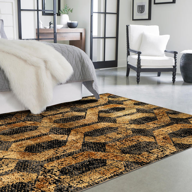 Black Gray 5' 3 x 8' Saturn Rectangle Area Rug Stain Resistant Easy Clean Classic Vintage Design Durable Carpet for Affordable Home Interiors for Sale at Rug Engine