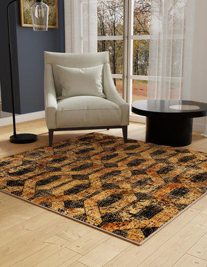 Black Gray 5' 3 x 5' 3 Saturn Square Area Rug Stain Resistant Easy Clean Classic Vintage Design Durable Carpet for Affordable Home Interiors for Sale at Rug Engine