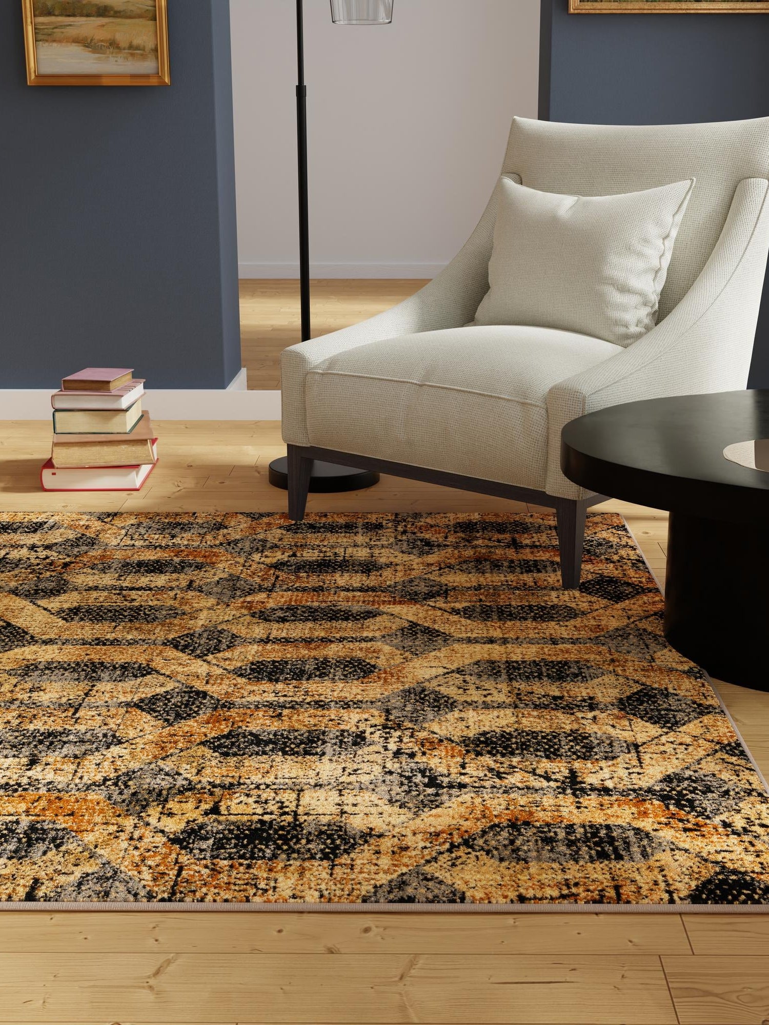 Black Gray 5' 3 x 5' 3 Saturn Square Area Rug Stain Resistant Easy Clean Classic Vintage Design Durable Carpet for Affordable Home Interiors for Sale at Rug Engine